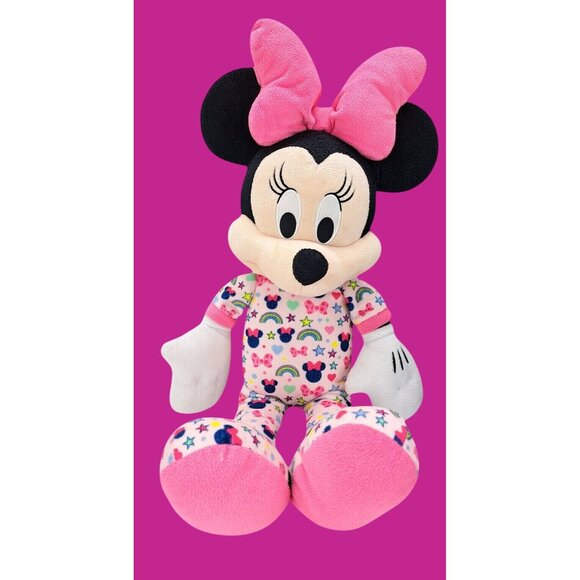 Disney Minnie Mouse Plush Doll Pink Bow Pajamas Soft Rainbows Stars 20 Inches - Picture 2 of 9